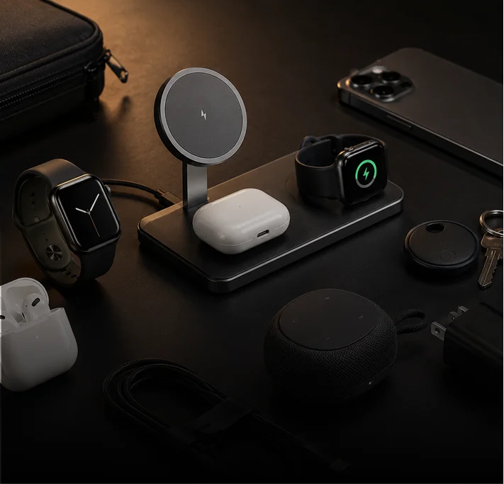 Smart Accessories - 3-in-1 MagSafe charging stands, Apple Watch docks, wireless pads, and smart wearables